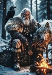 Pictură cu diamante războinic nordic cu lup 30 × 40 cm