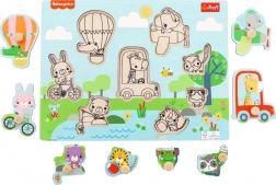 Puzzle de încastru din lemn Fisher-Price, animăluțe, 8 piese
