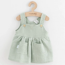 Rochiță cu bretele din muselină pentru bebeluși, culoare salvie, NEW BABY Comfort Clothes
