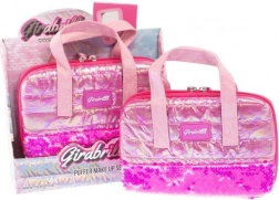 geantă cosmetică GIRABRILLA cu accesorii și oglindă, roz închis