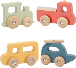 Viga PolarB set din lemn cu vehicule colorate, 4 buc.