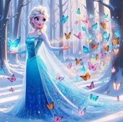 Pictură cu diamante prințesa de gheață cu fluturi magici 30 × 40 cm