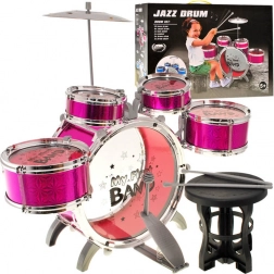 Set de tobe pentru copii, 5 piese, cu scăunel – Roz