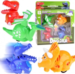 Set de dinozauri care se deplasează, 4 bucăți, cu mecanism pe apăsare