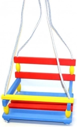 Leagăn colorat din lemn cu barieră de protecție