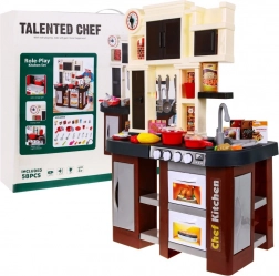 Bucătărie interactivă pentru copii cu apă curentă și efecte luminoase, 58 piese
