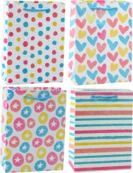 Plasă cadou colorată cu inimioare, steluțe, buline, dungi