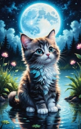 Pictură cu diamante Pisica la iaz 30x40 cm