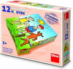 Cuburi de lemn Cățeluș și pisicuță – 12 cuburi