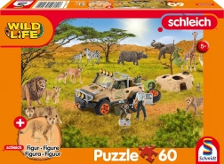 Puzzle Schmidt Schleich în savană 60 piese + figurină SCHLEICH