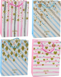 Pungă cadou din hârtie albastră roz cu sclipici 23 x 18 x 10,5 cm