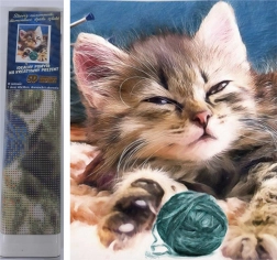 Pictură cu diamante – pisicuță cu ghem 30 × 40 cm