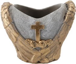 Ghiveci funerar din ciment în formă de inimă gri-auriu 21 × 14,5 × 17,5 cm