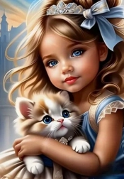 Pictură cu diamante Fata cu pisica 30x40cm