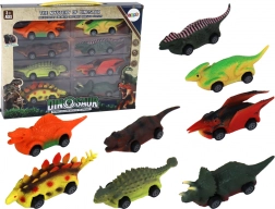Mașinuțe colorate în formă de dinozauri - set de 8 bucăți