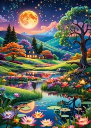Puzzle Peisaj Nocturn la Lună Plină 500 piese