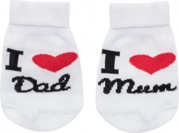 Șosete din bumbac pentru copii New Baby i love mum and dad albe 0–3 luni