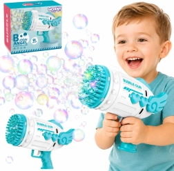Pistolă de făcut baloane Woopie Bubble Angel cu 91 de orificii, albastră
