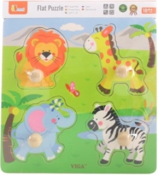 puzzle din lemn cu animale de la zoo, cu mânere mari