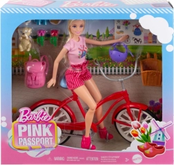 Barbie pe bicicletă cu cățeluș – set de călătorie Pașaport roz
