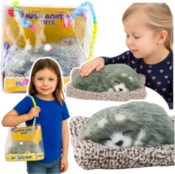 Husky adormit pe pernuță cu blăniță moale și sunete, geantă portabilă