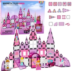 Set de construcție magnetic pentru fete cu ferestre, roz, 58 piese