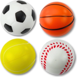 Set de mingi sportive din spumă 6 cm – fotbal, baschet, tenis, baseball (4 buc.)