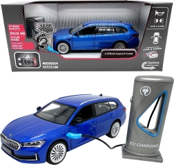 Model metalic Škoda Superb IV Combi cu stație de încărcare, albastru 1:35