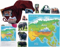 Puzzle din lemn Asia și animalele ei, 16 piese