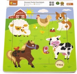 Puzzle din lemn cu animale domestice, 9 piese