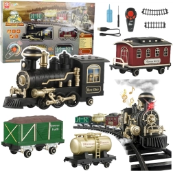 Circuit tren electric cu fum, lumini și sunete, RC, 206 cm, 24 piese