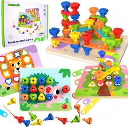 Tooky Toy tablă multifuncțională cu șuruburi colorate pentru învățarea formelor