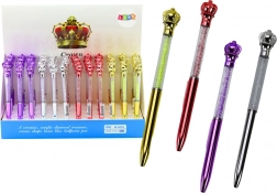 Pix cu bilă cu coroniță și pietricele strălucitoare, cerneală albastră 0,7 mm, mix de culori