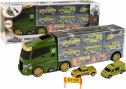 Camion verde pentru transport de mașinuțe