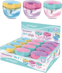 Ascuțitoare Keyroad Tri Plus pastel, cu 3 orificii și recipient de mare capacitate