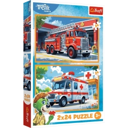 set puzzle 2×24 piese – pompieri și ambulanță