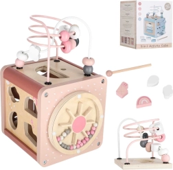 Cub educativ din lemn pentru activități 5 în 1, roz