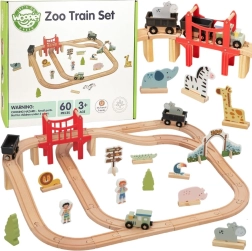 Woopie Green cale ferată din lemn zoo XL – tren magnetic, pod și 60 de piese, FSC