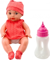 Păpușă din material textil cu biberon 30 cm, efecte sonore, haine roz