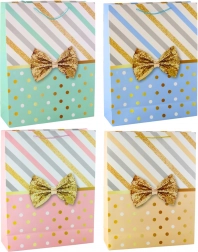 Pungă mare de cadou cu fundă aurie