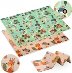 Covoraș de joacă dublu, pliabil, din spumă XPE 180 × 200 cm pădure și sat Humbi