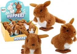 Cangur maro din pluș cu mecanism de sărire, cu cheiță