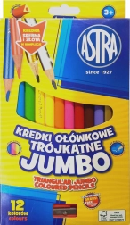 Astra creioane colorate jumbo triunghiulare 12 buc cu ascuțitoare
