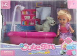 Păpușă cu cădiță și cățeluș pentru copii