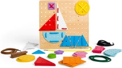 BIGJIGS TOYS joc de înșirat din lemn – forme geometrice