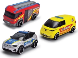 Set de salvare Dickie SOS 3pack – vehicule pompieri, poliție și ambulanță 1:36