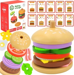 restaurantă burger din lemn – puzzle logic pentru copii 15 piese WOOPIE GREEN cu certificat FSC