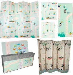 saltea educațională pliabilă din spumă, dublă față, panda și drumuri 180 × 200 cm