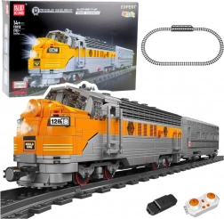 Set de construit tren RC gri-galben cu 1751 piese, cu telecomandă și șine