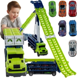 Camion cu tobogan și 6 mașinuțe metalice